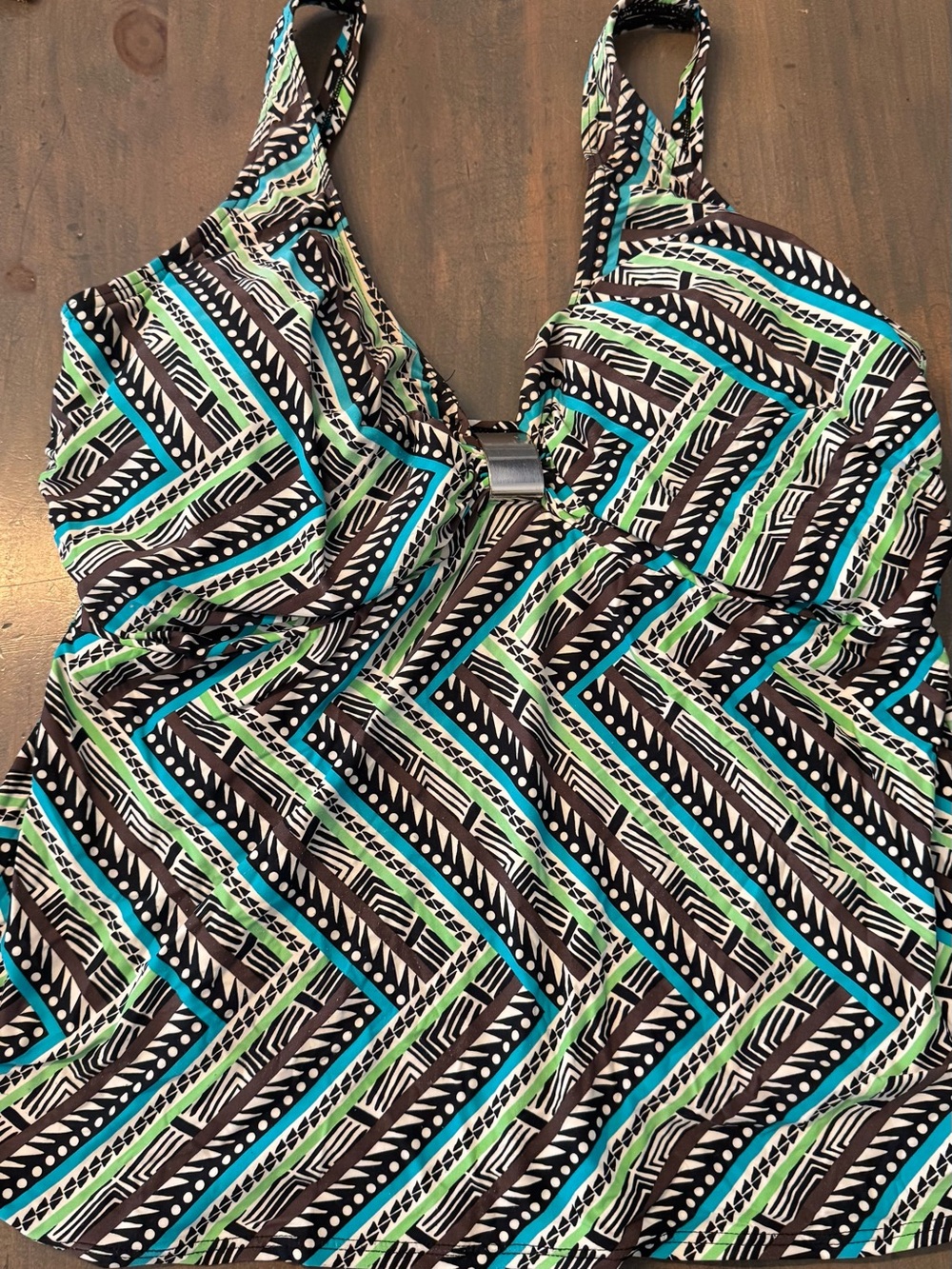 Coco Reef Black White Turquoise Green Geometric One-Piece Swimsuit